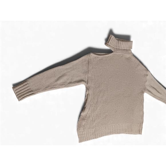 New Promesa One Shoulder Turtleneck Sweater S Beige Cutout Knit Oversized - Picture 8 of 14